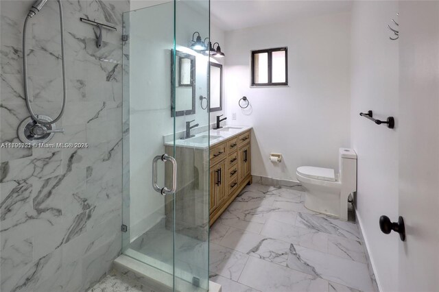 3905 Adra Ave Unit J-46B, Doral, FL 33178 - bathroom with a marble finish shower, double vanity, and marble finish flooring