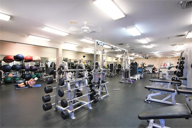 1101 Bahama Bnd Unit B2, Coconut Creek, FL 33066 - workout area featuring ceiling fan and visible vents