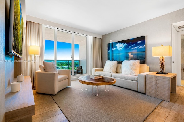 living room with hardwood / wood-style flooring