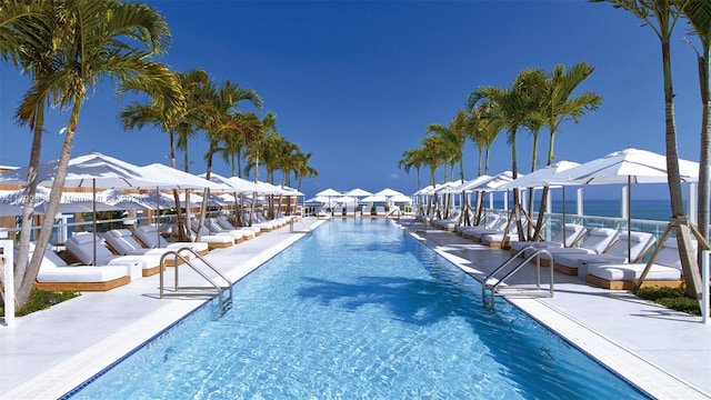 community pool featuring a boat dock