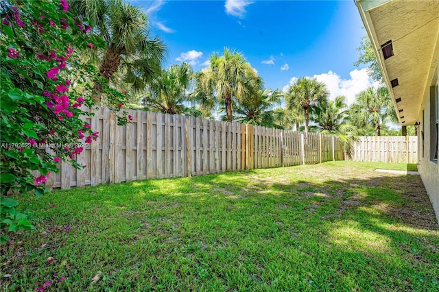 view of yard with a fenced backyard