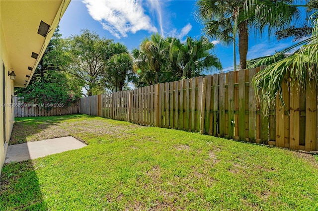 view of yard featuring a patio and a fenced backyard