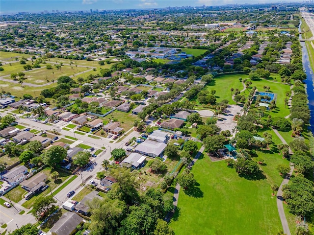 aerial view with a residential view and a water view