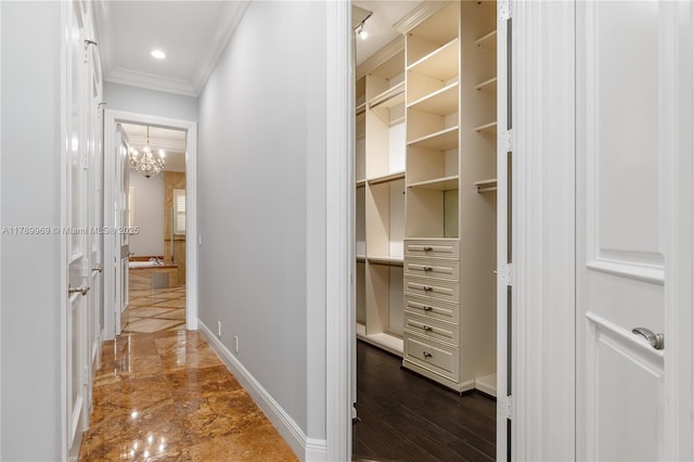 260 NE Wavecrest Ct, Boca Raton, FL 33432 - hall with crown molding and a chandelier