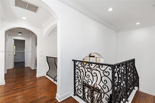 260 NE Wavecrest Ct, Boca Raton, FL 33432 - hallway featuring wood-type flooring, ornamental molding, and recessed lighting