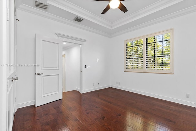 260 NE Wavecrest Ct, Boca Raton, FL 33432 - unfurnished room with a ceiling fan, hardwood / wood-style floors, ornamental molding, and a tray ceiling
