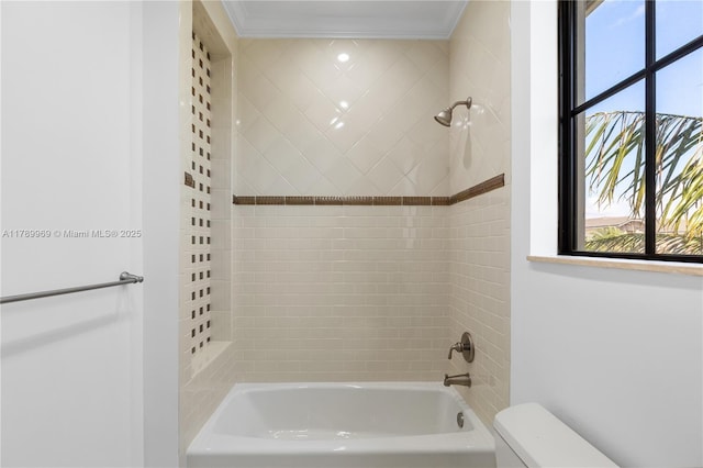 260 NE Wavecrest Ct, Boca Raton, FL 33432 - bathroom with washtub / shower combination and ornamental molding
