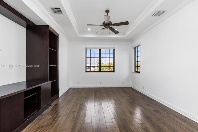260 NE Wavecrest Ct, Boca Raton, FL 33432 - unfurnished bedroom featuring dark wood finished floors, a tray ceiling, ornamental molding, and ceiling fan