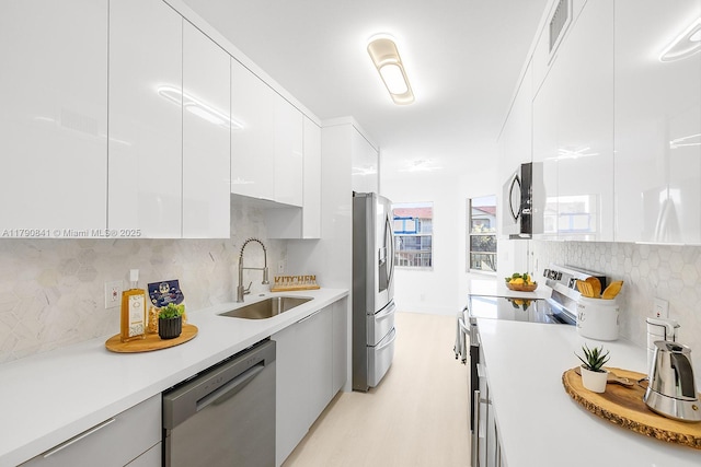13000 SW 15th Ct Unit 310U, Pembroke Pines, FL 33027 - kitchen with a sink, stainless steel appliances, white cabinetry, backsplash, and modern cabinets