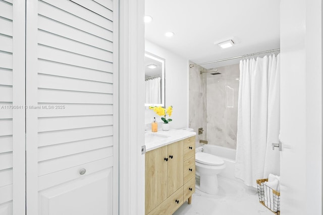 13000 SW 15th Ct Unit 310U, Pembroke Pines, FL 33027 - bathroom featuring toilet, shower / bath combo, recessed lighting, and vanity