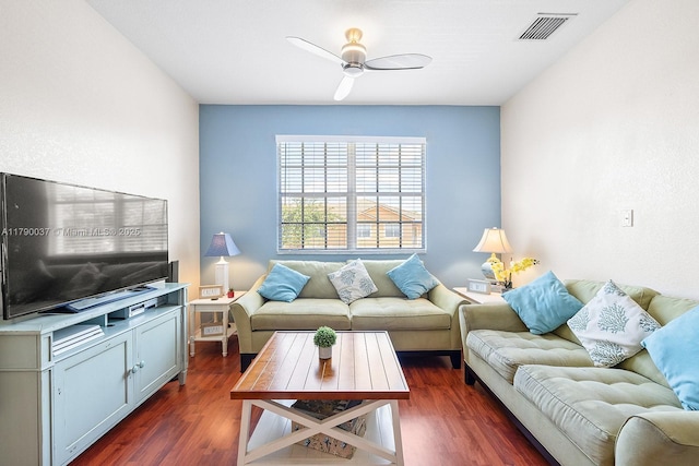 13127 SW 42nd St Unit 6203, Miramar, FL 33027 - living area with ceiling fan, dark wood-type flooring, and visible vents