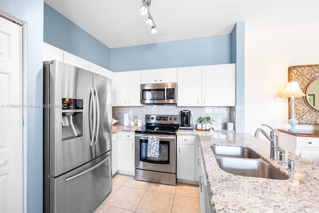 13127 SW 42nd St Unit 6203, Miramar, FL 33027 - kitchen featuring a sink, white cabinetry, backsplash, and stainless steel appliances