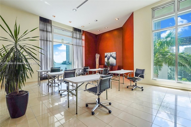 300 S Biscayne Blvd Unit L-432, Miami, FL 33131 - home office with baseboards, tile patterned flooring, and recessed lighting