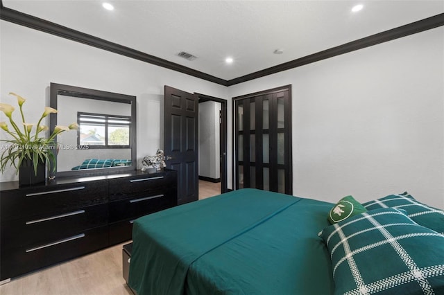 11981 SW 178th Ter, Miami, FL 33177 - bedroom featuring recessed lighting, visible vents, ornamental molding, and light wood finished floors