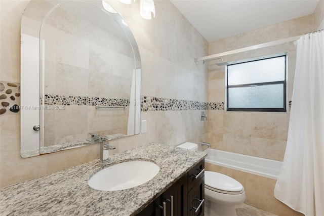 7920 SW 132nd St, Pinecrest, FL 33156 - full bathroom with vanity, tiled shower / bath combo, toilet, and tile walls