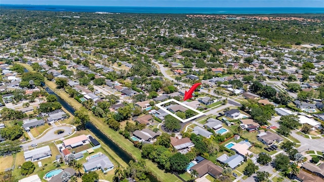 aerial view with a water view