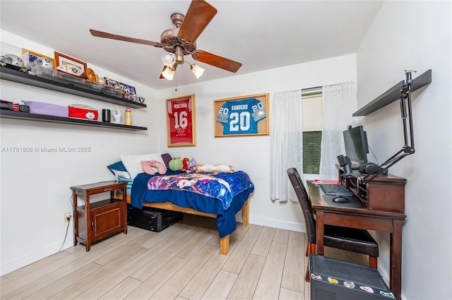 18525 SW 90th Ct, Cutler Bay, FL 33157 - bedroom featuring baseboards, a ceiling fan, and light wood-type flooring
