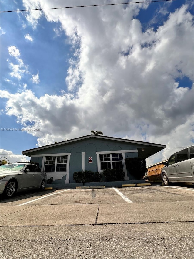 view of front of property with uncovered parking and stucco siding