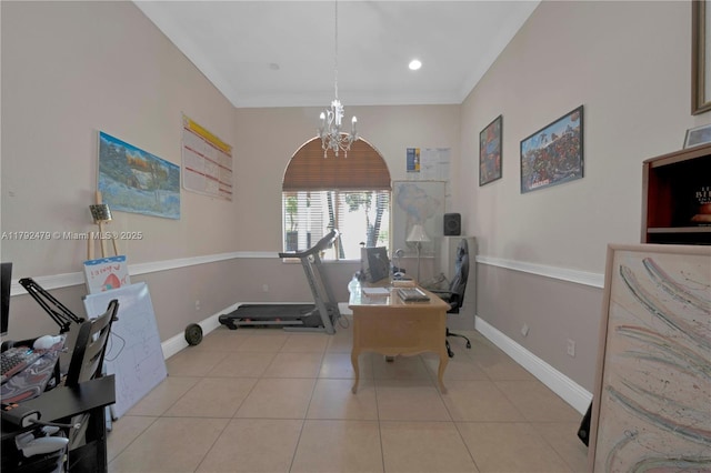 7761 SW 122nd Ave, Miami, FL 33183 - tiled office with a chandelier, baseboards, recessed lighting, and crown molding