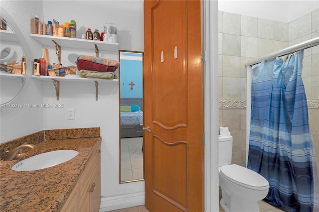 7761 SW 122nd Ave, Miami, FL 33183 - bathroom featuring tile patterned floors, toilet, vanity, and a shower with curtain