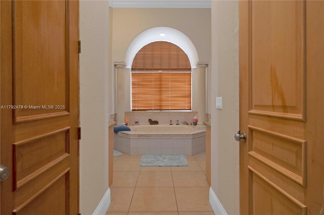 7761 SW 122nd Ave, Miami, FL 33183 - bathroom with tile patterned floors, a garden tub, and ornamental molding