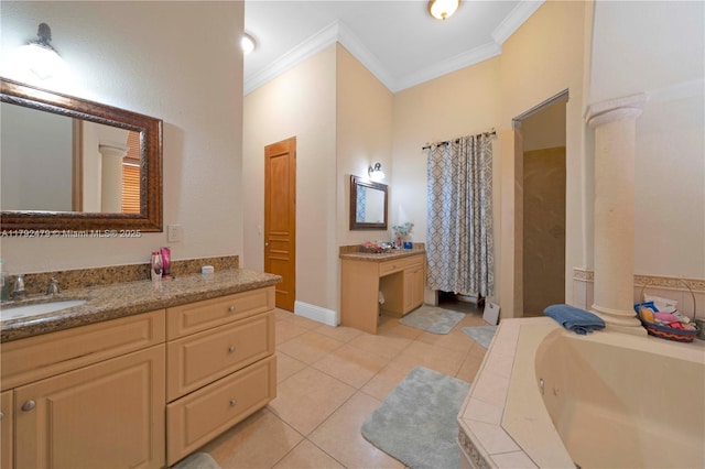 7761 SW 122nd Ave, Miami, FL 33183 - full bath featuring crown molding, a garden tub, tile patterned flooring, and vanity