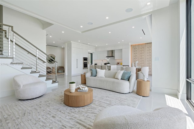 4008 NE 167th St Unit 6, North Miami Beach, FL 33160 - living area with recessed lighting, light tile patterned flooring, and stairway