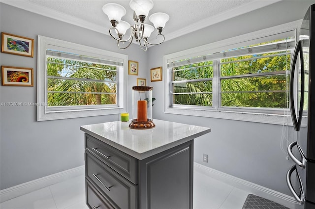 interior space with a chandelier and light tile patterned floors