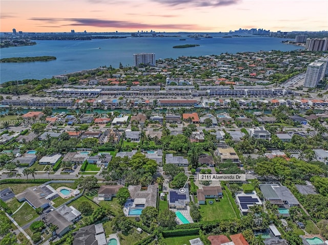 bird's eye view with a water view and a city view