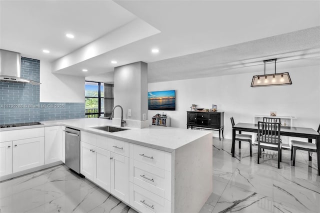 1000 Parkview Dr Unit 329, Hallandale Beach, FL 33009 - kitchen featuring stainless steel dishwasher, a sink, a peninsula, marble finish floor, and recessed lighting