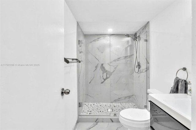 1000 Parkview Dr Unit 329, Hallandale Beach, FL 33009 - full bath with vanity, marble finish floor, toilet, recessed lighting, and a marble finish shower
