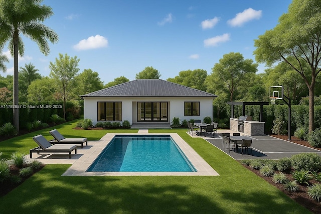5709 Mckinley St, Hollywood, FL 33021 - outdoor pool with a lawn, a patio area, and exterior kitchen