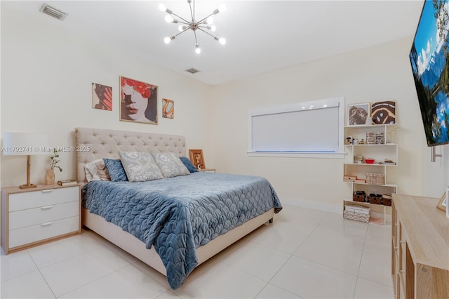 6470 SW 33rd St, Miami, FL 33155 - bedroom with light tile patterned flooring, a chandelier, and baseboards