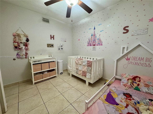 7514 NW 177th Ter Unit 7514, Hialeah, FL 33015 - bedroom featuring light tile patterned floors, baseboards, ceiling fan, and visible vents