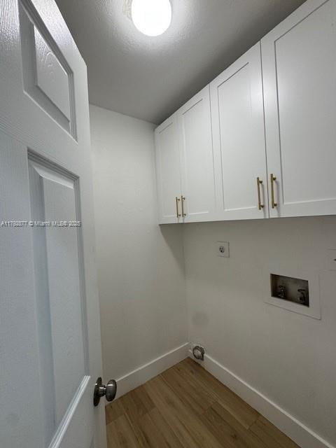 13333 SW 112th Pl, Miami, FL 33176 - clothes washing area with electric dryer hookup, cabinet space, wood finished floors, baseboards, and hookup for a washing machine