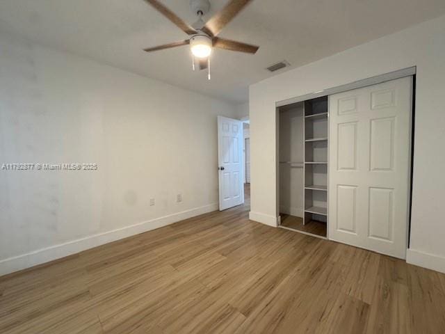 13333 SW 112th Pl, Miami, FL 33176 - unfurnished bedroom with visible vents, baseboards, a closet, and light wood-type flooring