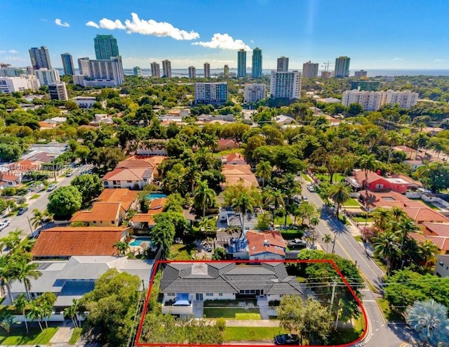 bird's eye view with a city view