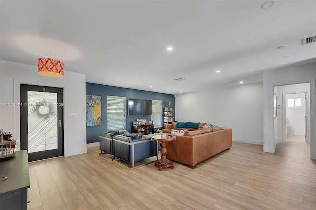 16840 SW 87th Ave, Palmetto Bay, FL 33157 - living room featuring light wood-style flooring and recessed lighting