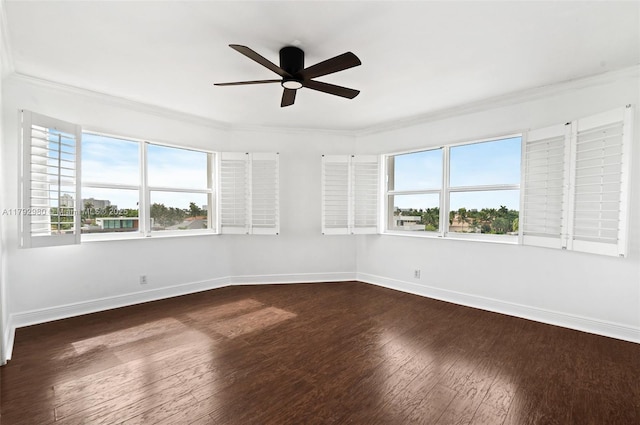 1770 E Las Olas Blvd Unit 507, Fort Lauderdale, FL 33301 - empty room with ceiling fan, crown molding, baseboards, dark wood finished floors, and plenty of natural light