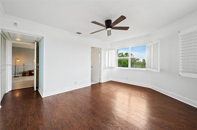 1770 E Las Olas Blvd Unit 507, Fort Lauderdale, FL 33301 - unfurnished room with attic access, a ceiling fan, baseboards, wood finished floors, and crown molding