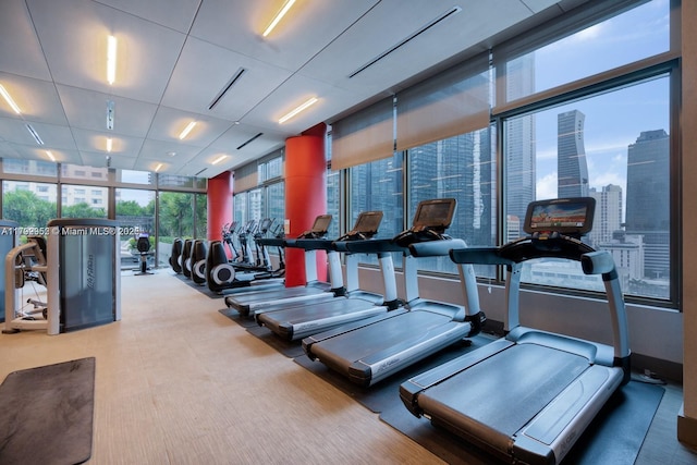 1080 Brickell Ave Unit 2504, Miami, FL 33131 - workout area with expansive windows and a city view