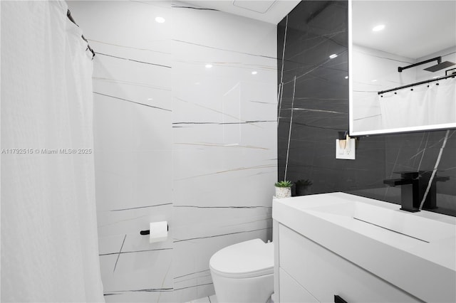 14712 SW 84th Ter, Miami, FL 33193 - bathroom featuring vanity, a shower with curtain, and tile walls
