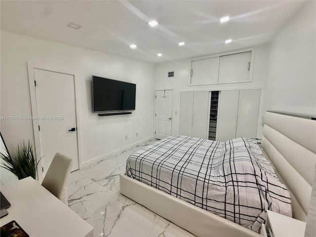 14712 SW 84th Ter, Miami, FL 33193 - bedroom with visible vents, a closet, marble finish floor, baseboards, and recessed lighting