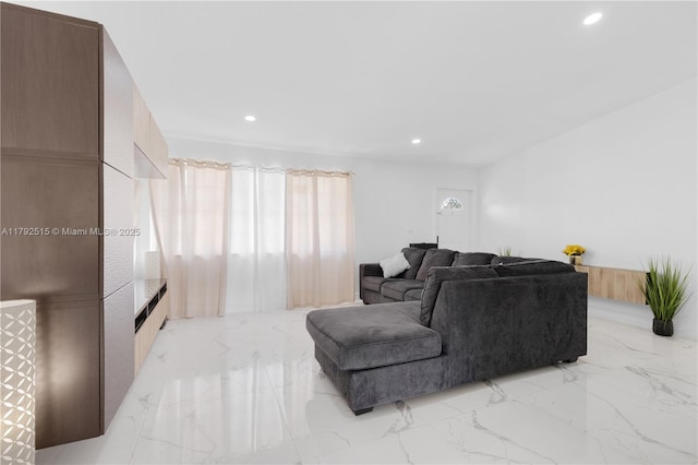 14712 SW 84th Ter, Miami, FL 33193 - living area featuring light marble finish floors, recessed lighting, and a fireplace