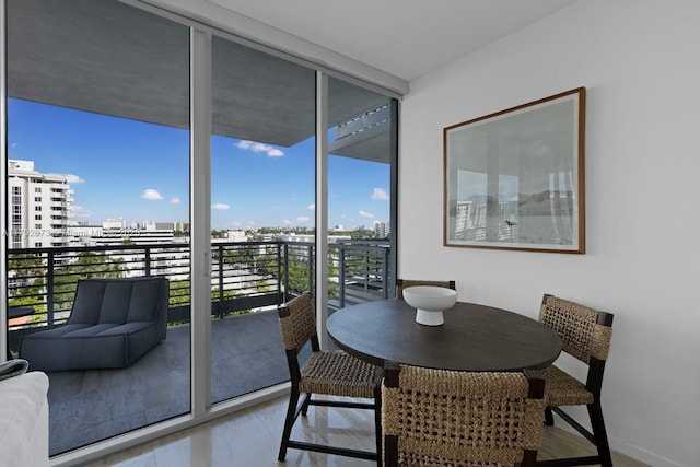 interior space with a city view and expansive windows