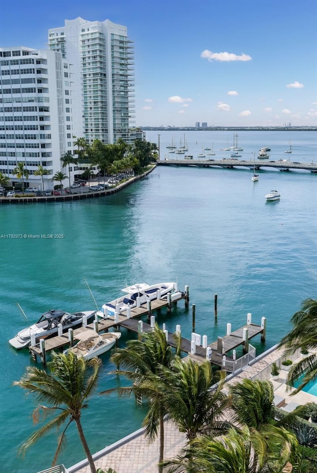 view of water feature featuring a dock
