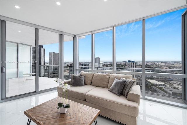 851 NE 1st Ave Unit 2604, Miami, FL 33132 - tiled living area with a view of city and recessed lighting