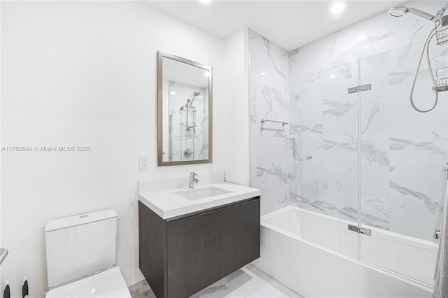 851 NE 1st Ave Unit 2604, Miami, FL 33132 - bathroom with marble finish floors, vanity, enclosed tub / shower combo, and recessed lighting