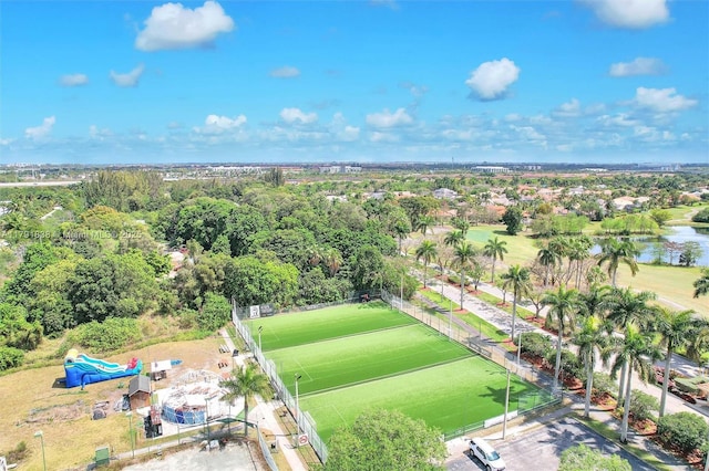 aerial view featuring a water view