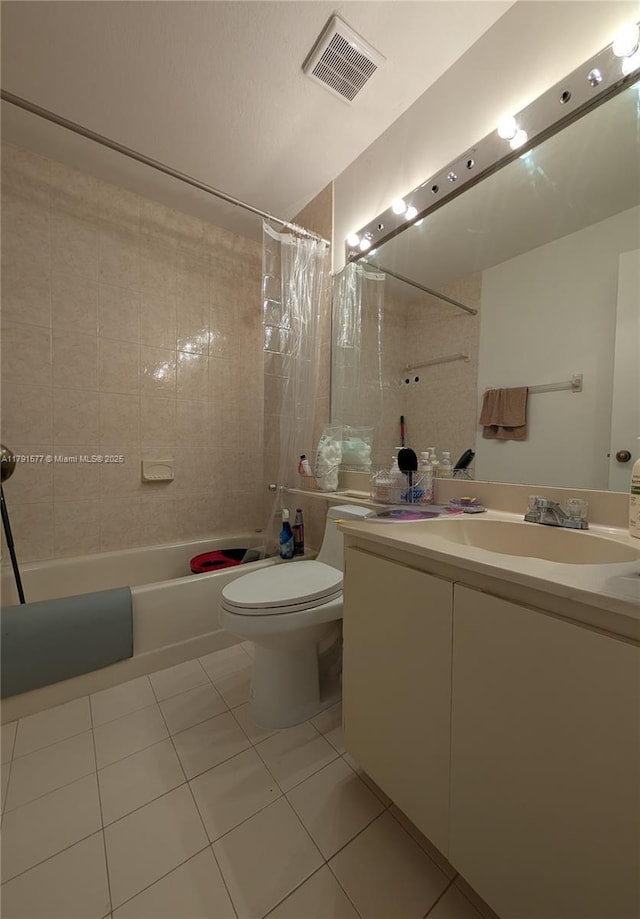 11212 SW 58th Cir, Cooper City, FL 33330 - bathroom with vanity, shower / tub combo with curtain, toilet, tile patterned floors, and visible vents